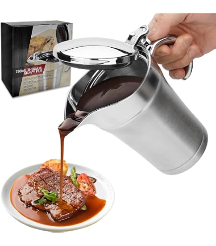 Saucière Isotherme En Acier Inoxydable 450 Ml Avec Couvercle à Charnière - Pour Sauces Chaudes Ou Froides
