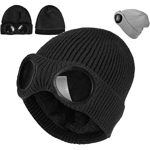 Beanie with Goggles, Unisex Knit Beanie with Goggle Hat, Stretch | Windproof Knit Skull Beanie Hat with Built-In Goggle Holde