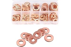 leechio 200 PCS Copper Washers, High Temperature Resistant Crush Washer Combination Set, M5 M6 M8 M10 M12 M14 Multi-Size Leak-Proof Copper Sealing Washers, Car Repair Parts (Gold)