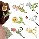 Flower Metal Hair Claw Clips 6 Pcs Cute Large Tulip NonSlip Hair Barrettes Strong Hold Hair Clamps Fashion Hair Accessories for Woman Girls with Long Thick Thin Curly Hair (A Style)