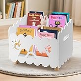 Calmbee Wooden Kids Bookshelf with 2 Adjustable Dividers, Montessori Bookshelf with Animal Carvings for Nursey Room Classroom Playroom, Toy Storage Oragnzier, for Your Baby´s Bedroom, White
