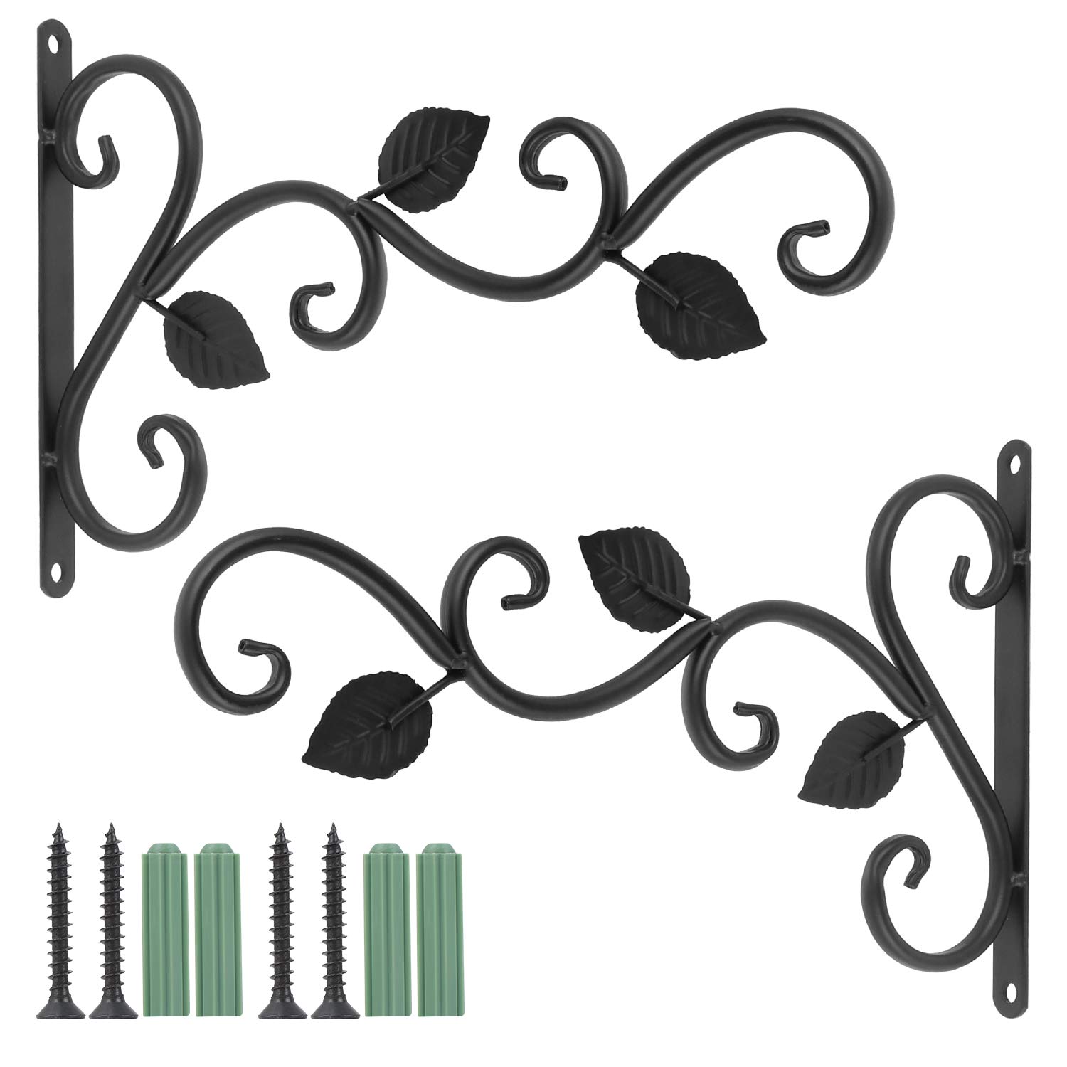 Fippy 2PCS Hanging Basket Brackets Outdoor Iron Plant Hanger Hooks Wrought Iron Bracket for Lantern Small Planter Bird Feeder Wind Chimes