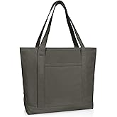 Dalix 20" Solid Color Cotton Canvas Shopping Tote Bag in Asphalt Gray