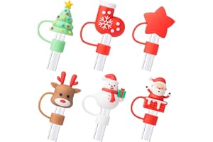 BULKITEM 6Pcs Christmas Red Straw Cover Cap for Stanley Cup 40oz/30oz Tumbler, 10mm Reusable Cute Drinking Straw Topper Accessories, Portable Protector Plugs Decorations Gifts for Party Christmas
