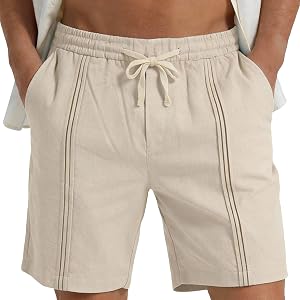 Zeiyignr Men's Linen Shorts Casual Elastic Waist Drawstring Pleated Summer Beach Vacation Yoga Golf Shorts with Pockets