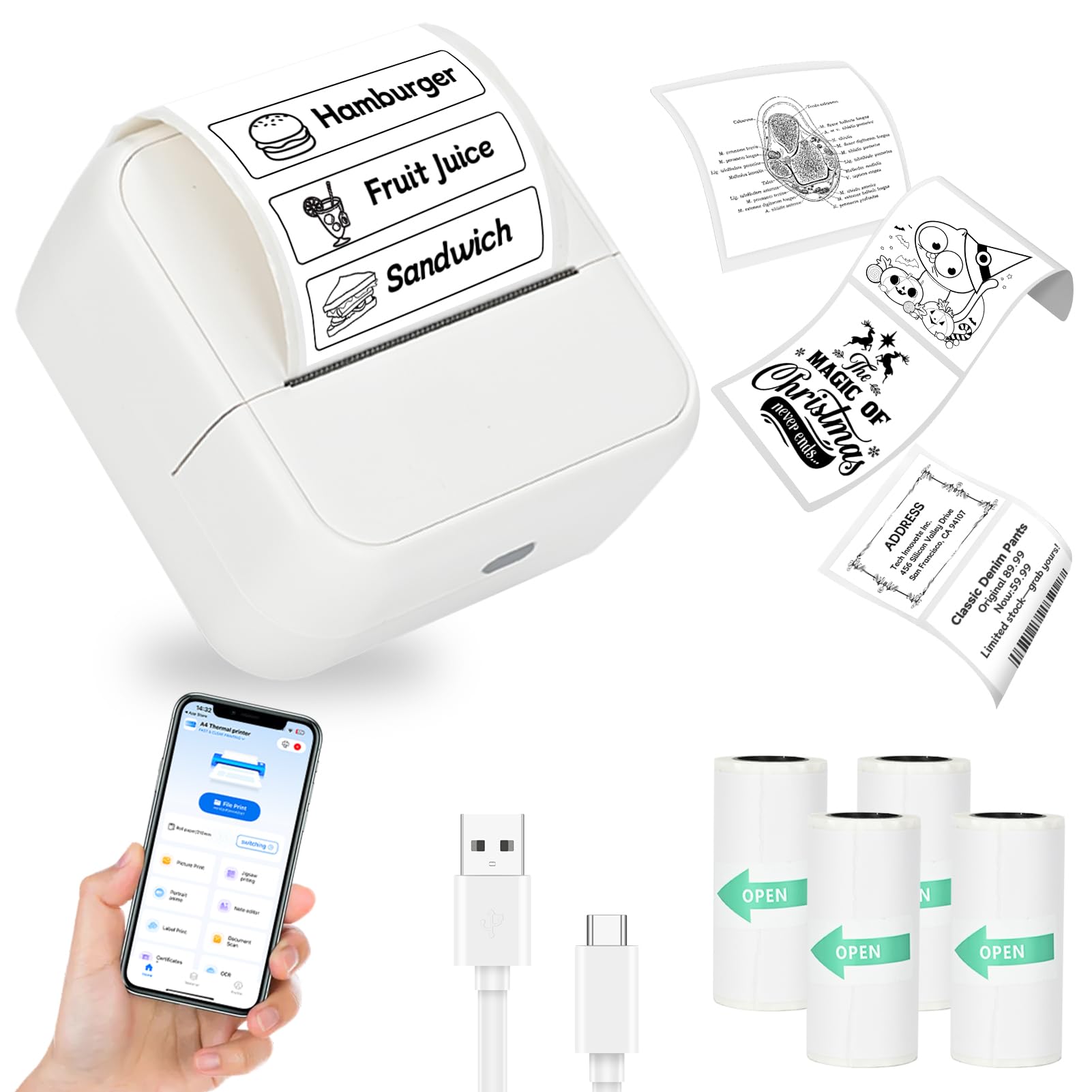 Photo 1 of NHOWIN Sticker Printer, Thermal Sticker Maker with 4 Roll Paper Sticker Maker Machine Bluetooth Inkless Mini Label Maker for Student, Teacher, Home, School, DIY Creations, Sticky Scrapbook, Lists