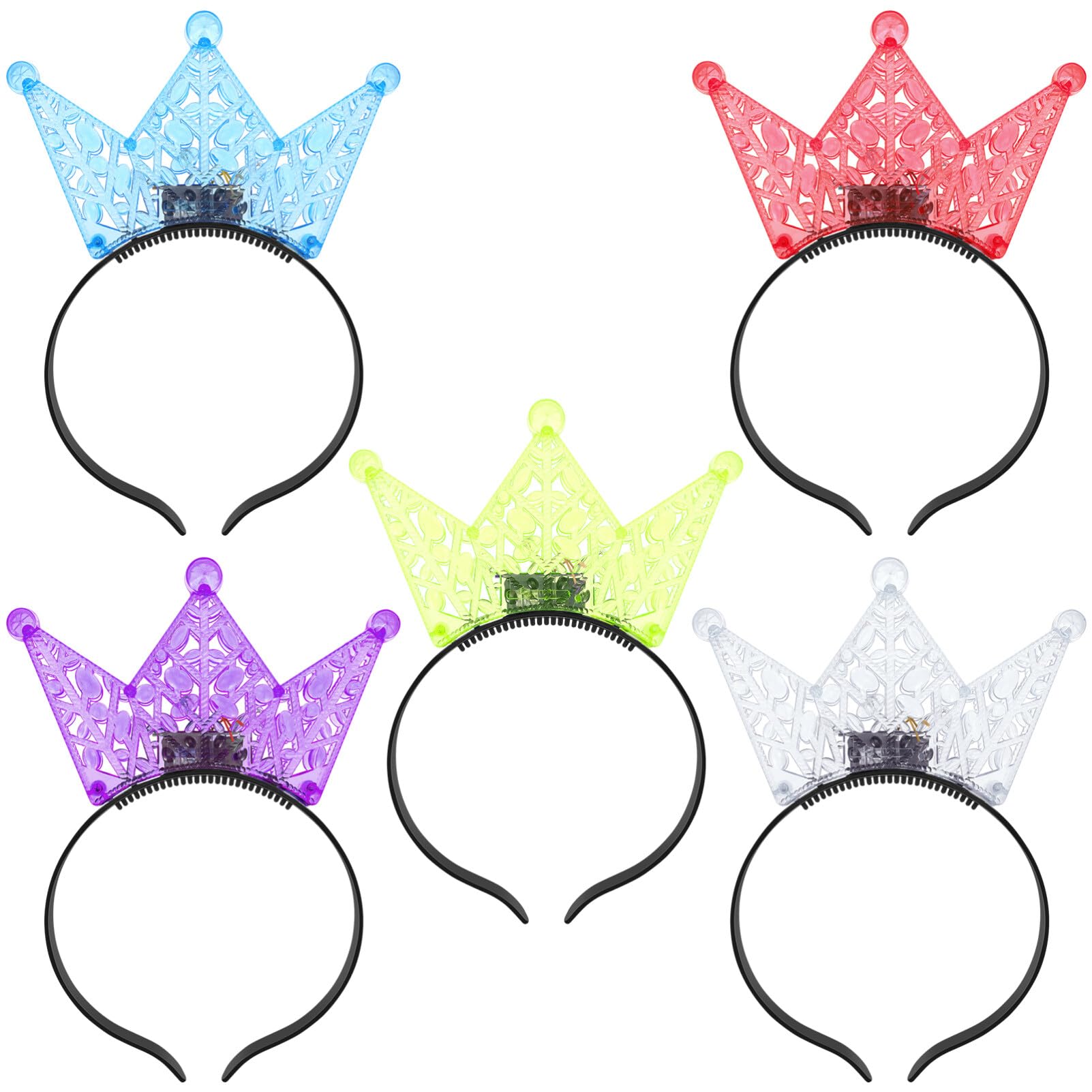 FRCOLOR 5 pcs Glow In the Dark Headband Light up Flashing Headband for Festival Girls Boys Birthday Party