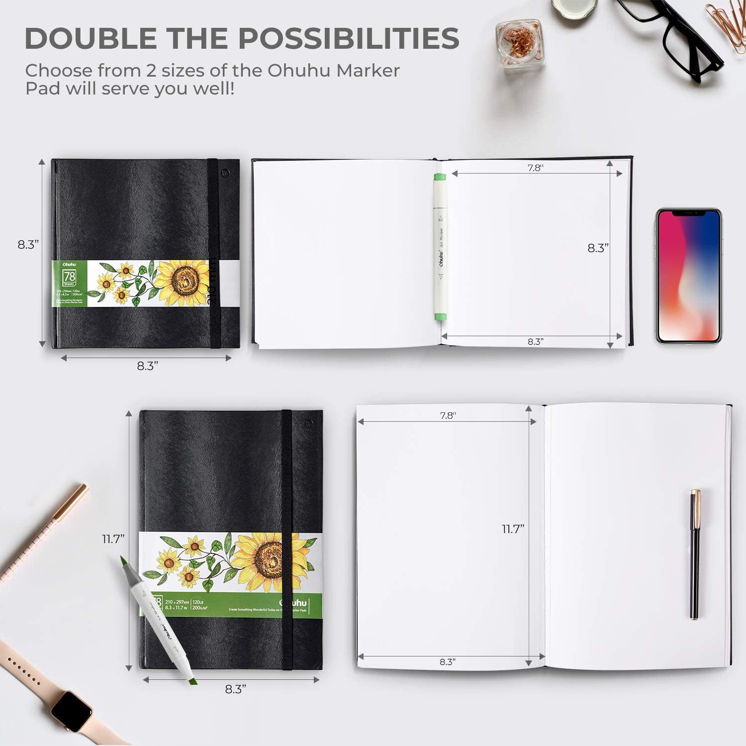 Ohuhu Sketchbook Marker Paper Pad: 2 Pack 8.3