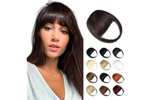 Wodelanle Bangs Hair Clip in Bangs, Fake Bangs Natrual Clip on Bangs Medium Brown,Faux Bangs Easy Clip in Hair Extenisons,French Bangs Fringe with Temples Hairpieces Curved Bangs for Daily Wear