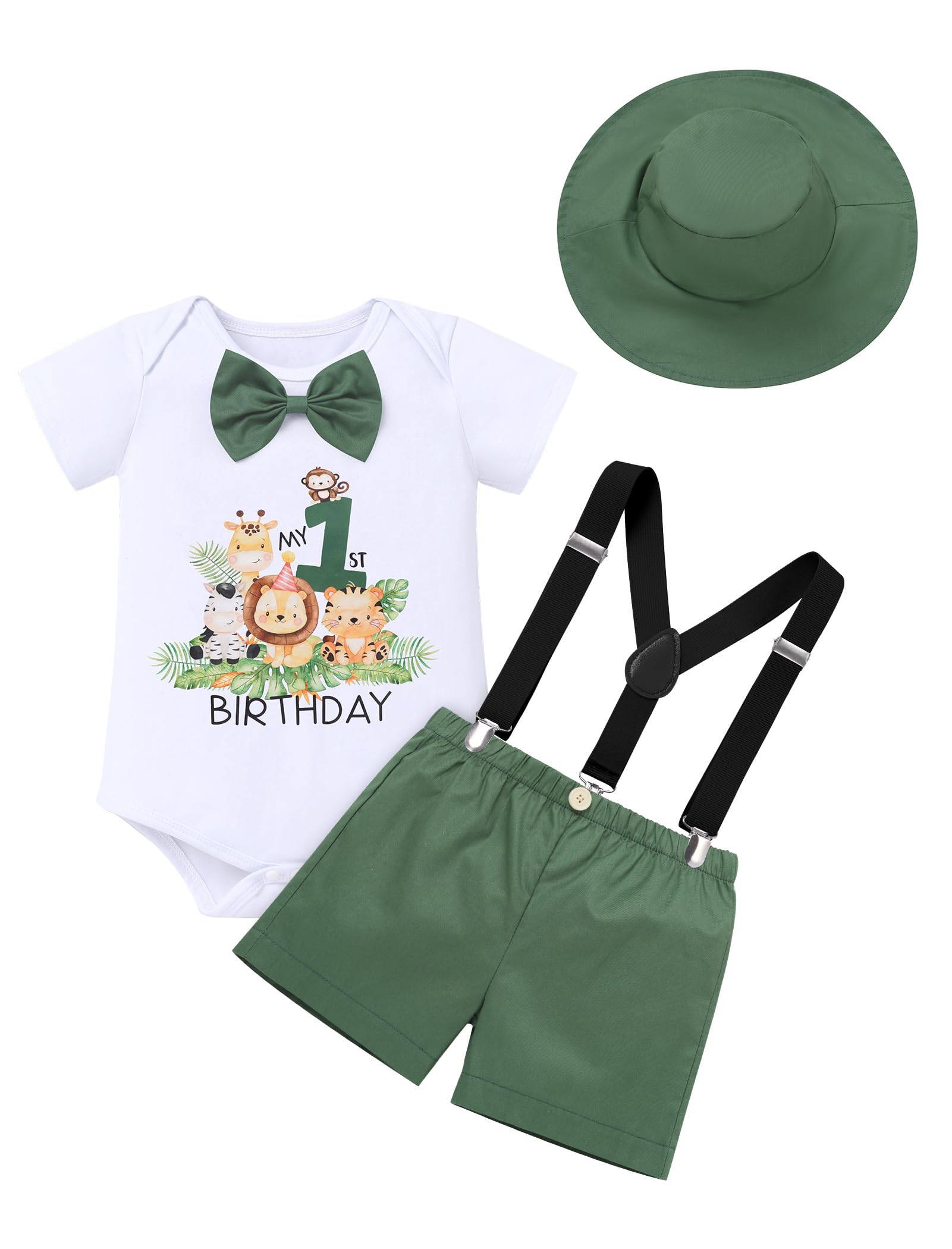 ODOLDI Baby Safari Jumpsuit With Hat - Wild One Birthday Outfit For Girls & Boys, Zoo Keeper Costume