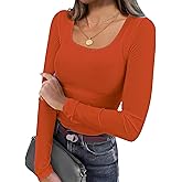 REGAI Long Sleeve Shirts for Women Fall Outfits Ribbed Knit Tops Scoop Neck Slim Fit Basic Tee