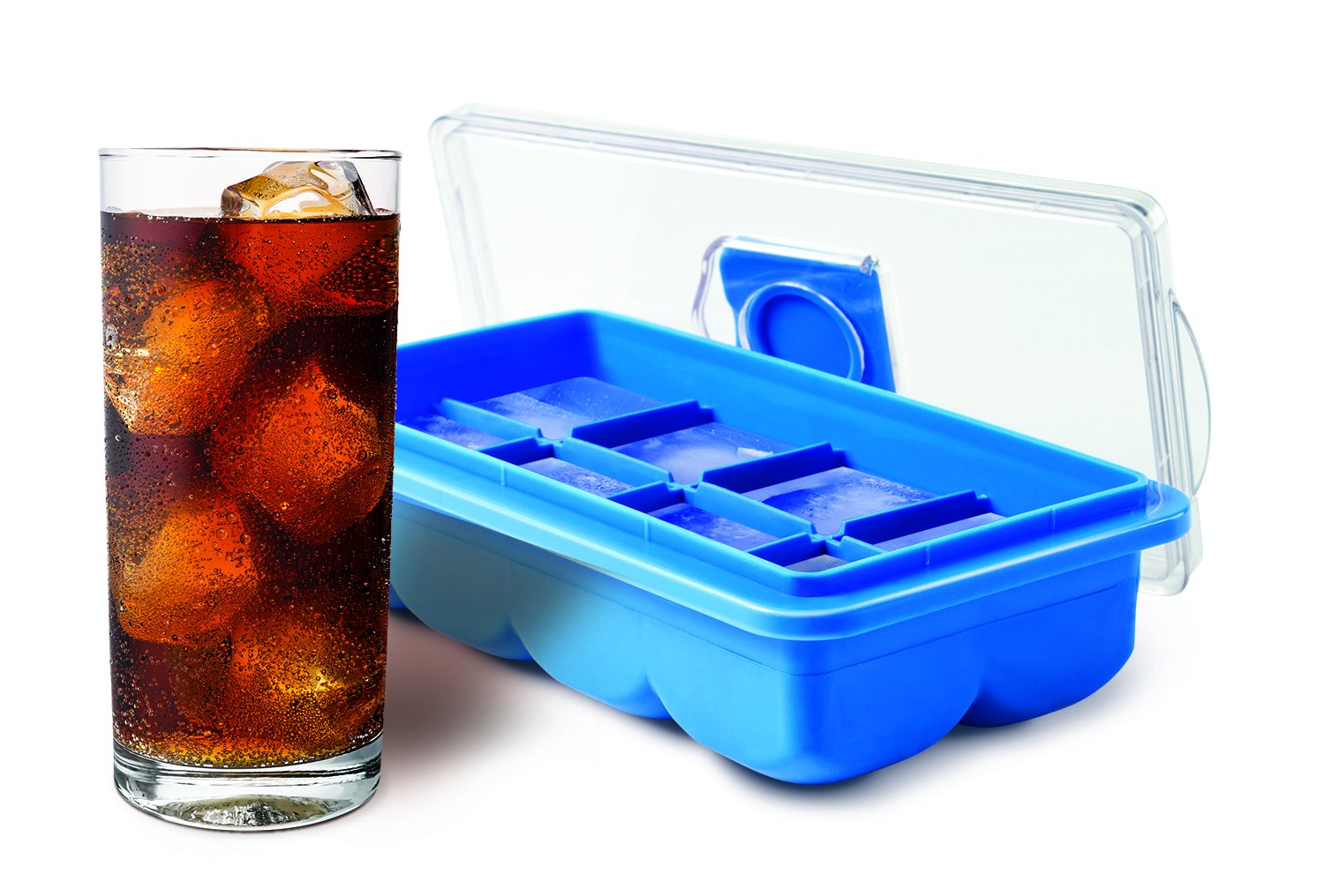 Handy Gourmet E7764BLU No- Spill Large Ice Cube Tray, Plastic, Blue