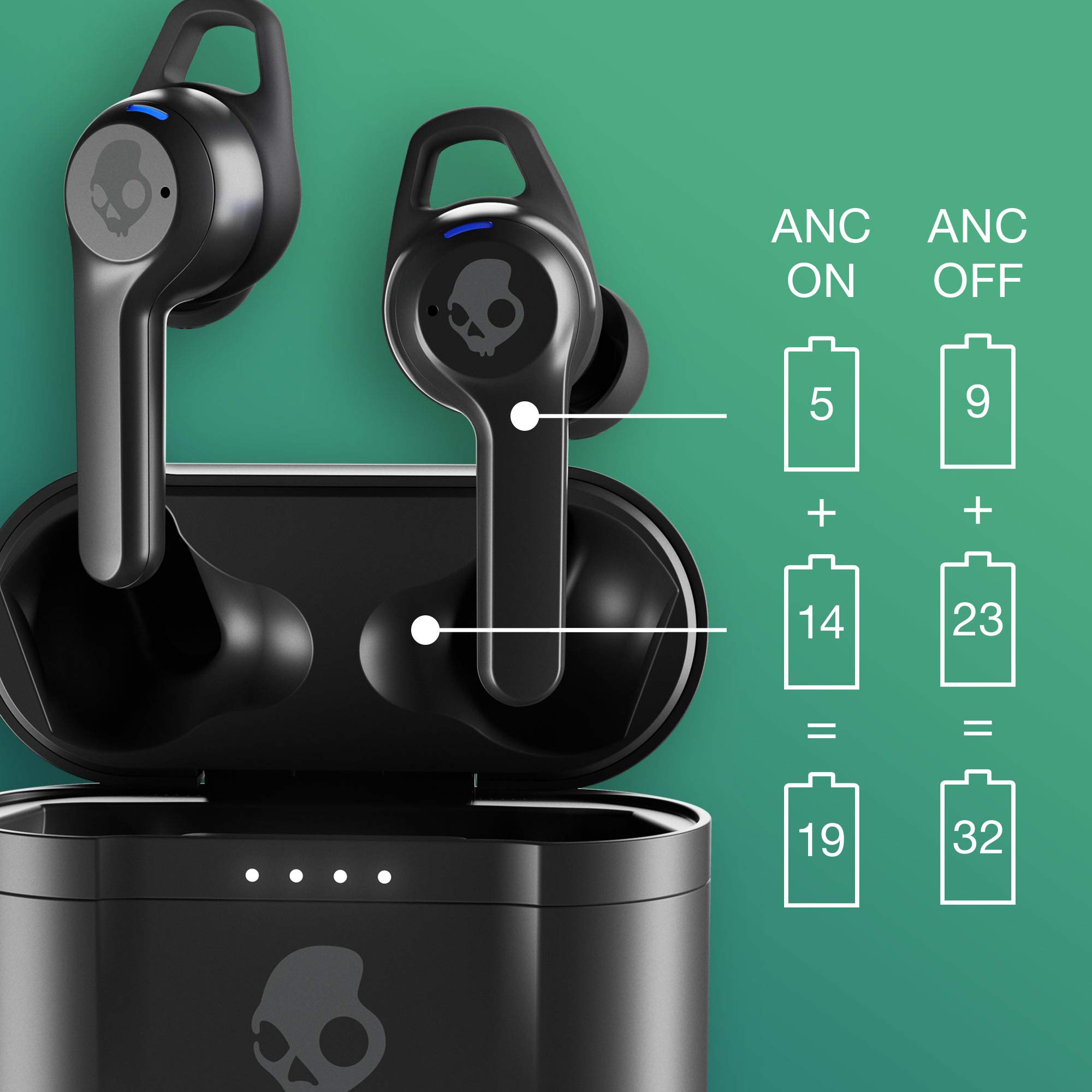 Skullcandy Indy ANC in-Ear Noise Canceling True Wireless Earbuds, 32 Hour Battery, Microphone, Works with iPhone Android and Bluetooth Devices - Black