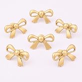Indian Shelf 6 Brass Gold Bow Cabinet Knobs for Dressers and Drawers Set