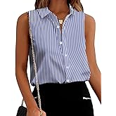 Zeagoo Women's Sleeveless Button Down Shirts Work Blouses Casual V Neck Tank Tops Stripe