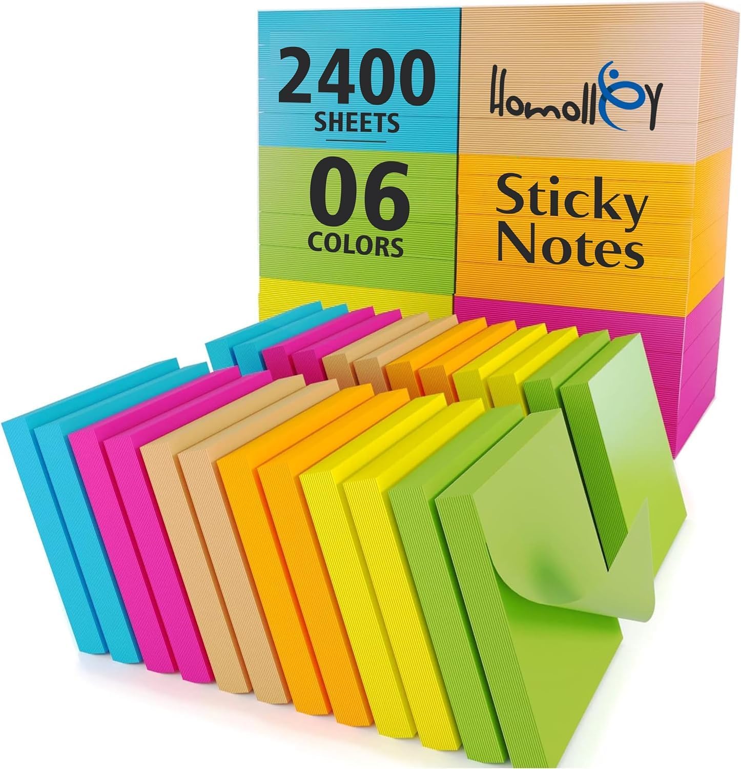 Photo 1 of (24 Pads) Sticky Notes 3x3 in 100 Sheets/Pad, Self-Sticky Note Pads, 6 Bright Colors Super Sticky Pads - Easy to Post for School, Office Supplies, Desk Accessories