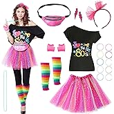 PARTTELY 80s Outfits Costume Accessories for Women -T-Shirt, Fanny Pack, Tutu Skirt & More for Halloween, Birthday Parties