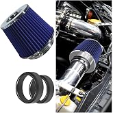 LAINLOY Universal Clamp-On Air Intake Filter, 76 89 102MM, Silver&amp;Blue | High Flow Closed-Top Cool Air Filter Cleaner, Performance Round Tapered Cone Air Filters, Washable Replacement Filter