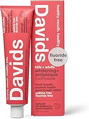 Davids Fluoride Free Kids & Adults Toothpaste, Teeth Whitening, Antiplaque, SLS (Sulfate) Free, Promotes Enamel Health, Mouth