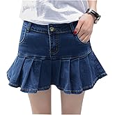 Yeokou Y2K Low Waisted Built-in Shorts Denim Skirt 2000s A-line Ruffle Pleated Mini Jean Skort for Streetwear Club