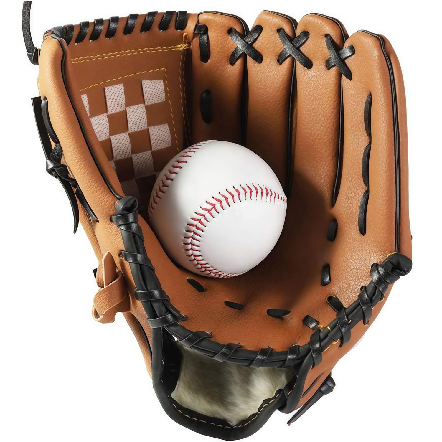 Wonninek Baseball Glove Soft Sports Batting Gloves with Baseball, PU Leather Adjustable and Comfortable Right Hand Throw, Left Hand Glove (Brown, 10.5 inch)