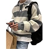 RoseSeek Men's Collared Striped Sweaters Button Down Pullover Sweaters Fall Jumpers