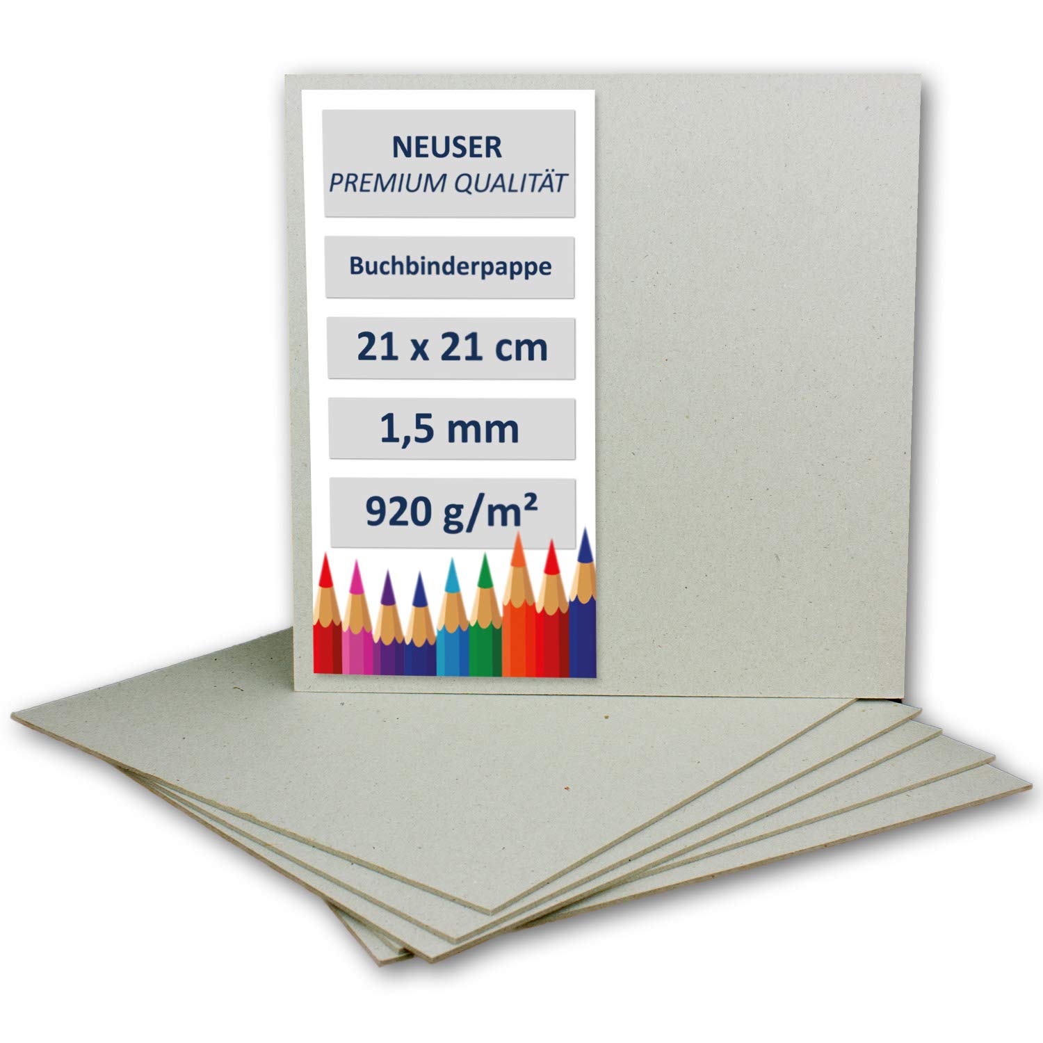 Bookbinding Cardboard, A3 / A4, 1.5 mm, Extra Strong Cardboard Pack of 10 Square (21 x 21 cm) Grey-Brown 1.5 mm