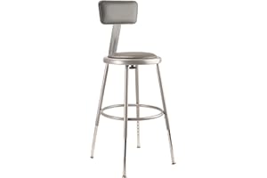 National Public Seating 6400 Series Heavy Duty 18 Inch Adjustable Height Steel Stool with Round Seat and Backrest, Grey Frame and Legs
