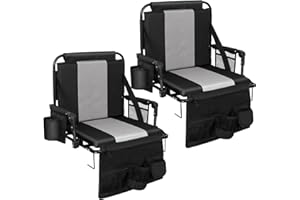 Romswi Folding Stadium Seat Bleacher 2PK Portable Outdoor Floor Folding Stadium Chair with Armrest,Back Support,Cup Holder,Mesh Bag and Hide Hooks