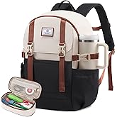 LOVEVOOK School Backpack for Teen Girls, Waterproof Travel College Bookbag for Middle High School with Large Cup Holder & Pencil Case, Fits 15.6'' Laptop, Cute Aesthetic Kids Student Backpack