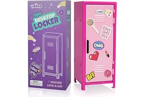 YOBRO Mini Iron Lockers, Girl Talk Locker with Lock, Functional Safe Box Locker with Megnets, Miniature Storage Locker for Desk Bedroom Home Office School, Metal Little Locker for Kids, Pink&Rose