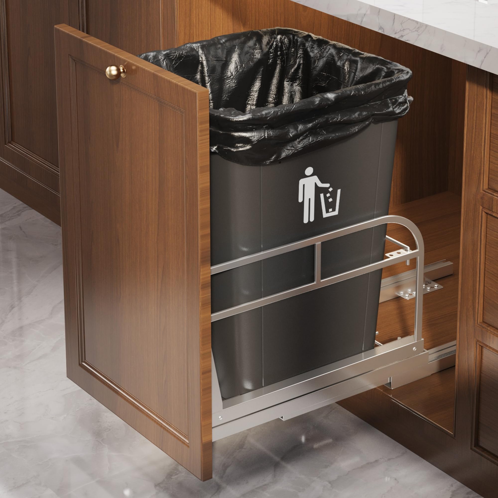 Photo 1 of 40 Qt Pull Out Trash Can Under Cabinet with Soft-Close Slides,Door Mounting Under Sink Garbage Can Slide Out Kit for Kitchen, Garbage Can Not Included, Requires Minimum Cabinets Opening 13" W X 18" D