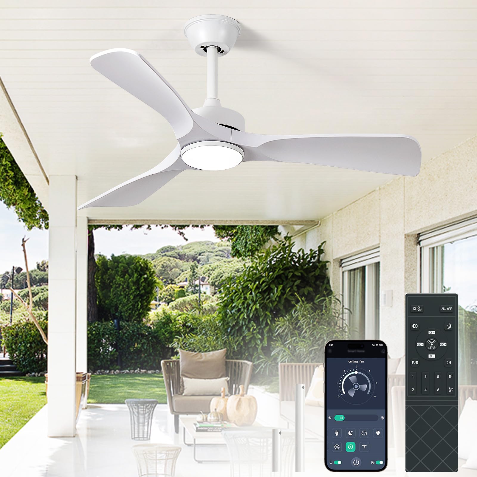 Photo 1 of BvenuBigLite White Ceiling Fan with Light: 42-Inch Ceiling Fan 3 Blades Low Profile Outdoor - Modern Ceiling Fans with Remote APP Control Quiet Reversible DC Motor for Patio Living Room