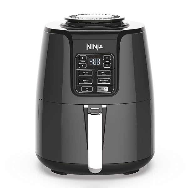 NINJA AIR FRYER | 4 QT CAPACITY | 4-IN-1 ROAST, CRISP, ROAST, REHEATS, & DEHYDRATES | DISHWASHER SAFE PARTS | 105°F-400°F | INCLUDES 20 EASY & HEALTHY RECIPES | 1550 WATT | GREY | AF101