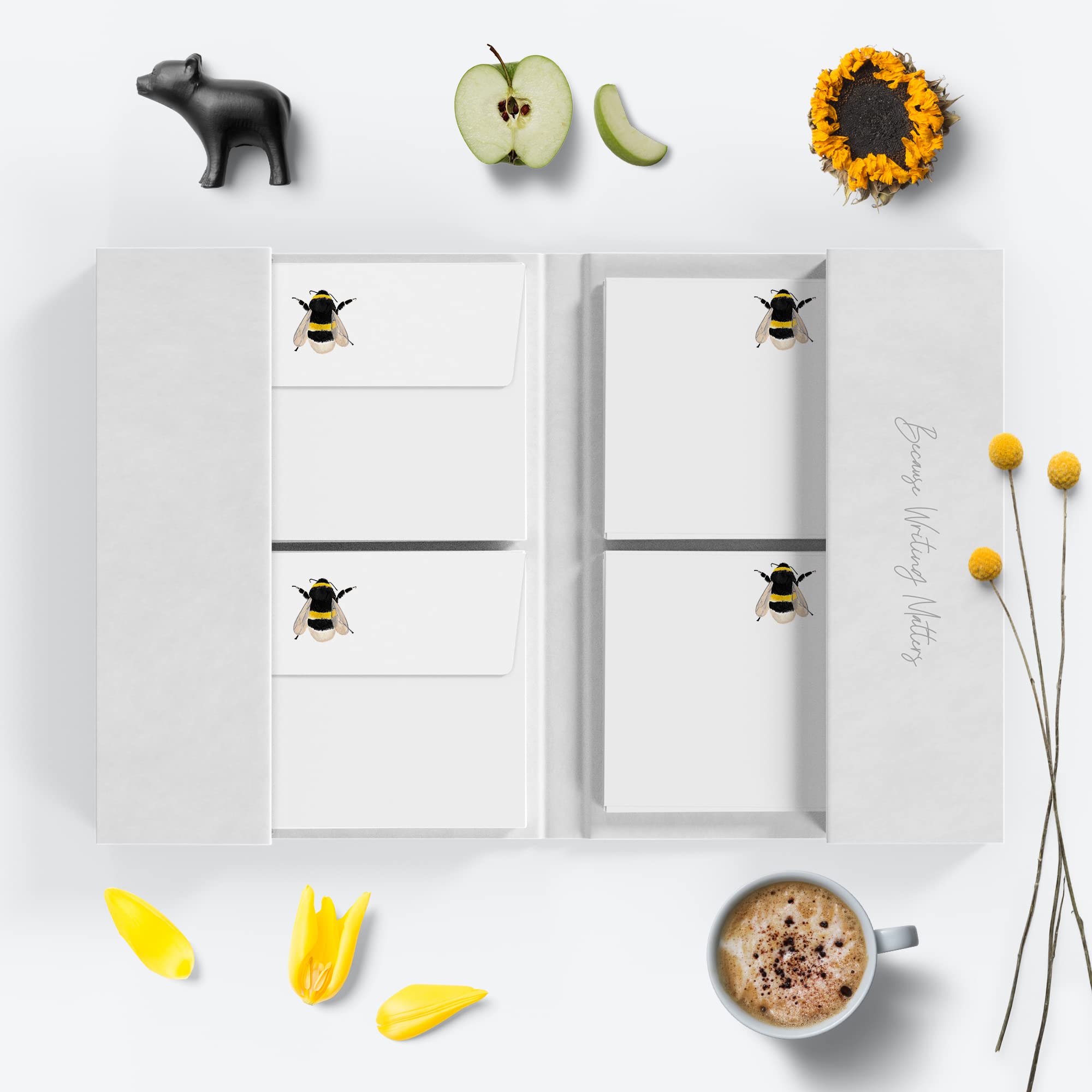 Me Loovely Bumble Bee Flat Notecard and Envelopes Set A6 Size Greeting Card Writing Stationery Notecards Set for Home & Office| Christmas Gifts Multipack of 20 (with Folder)