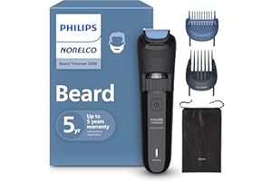 Norelco Philips 100% Waterproof Beard Trimmer 3000 Series with Self-Sharpening Blades, 40 Adjustable Beard Trimmer Length Settings & Two Lift&Trim Combs, USB Charging, BT3620/40