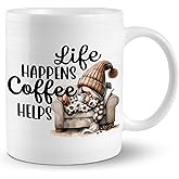 JRTW Funny Gnome Mug, Gnome Lovers Gifts Coffee Cups Ceramic, Gnomes Gifts for Women Life Happens Coffee Helps Mug Cup for Women Girls