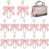 Homaisson 12 Pcs Pink Bow Pearl Keychains, Gold Zinc Alloy Clasp - Cute Purse Bag Charms for Keys & Car Keys, Party Favors Gifts for Women, Bridal (4x6 Inch)