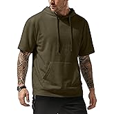 JMIERR Mens Short Sleeve Hoodie Cotton Hooded T-shirts Lightweight Solid Sweatshirts with Pocket