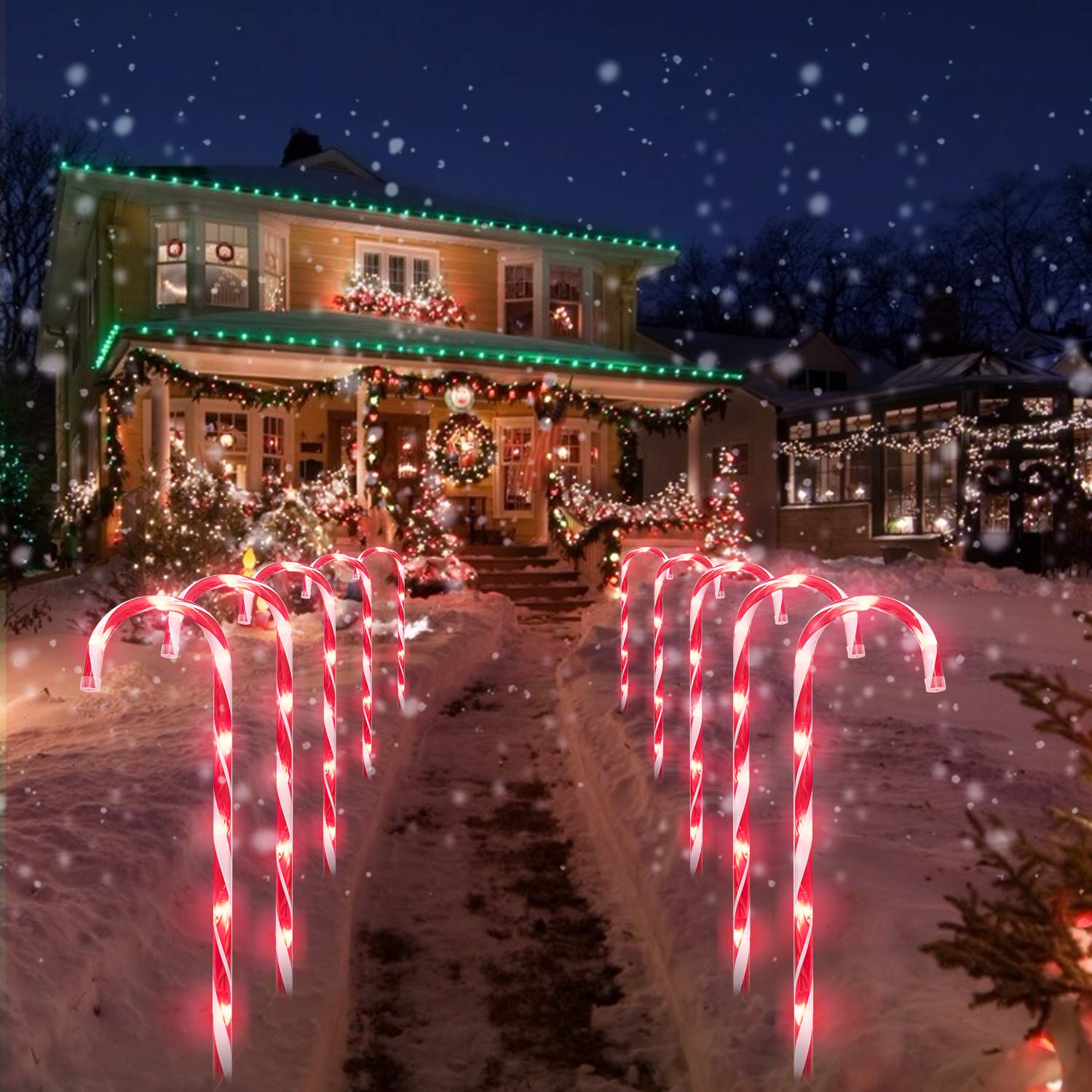 10 Pack Christmas Candy Cane Lights, 27" Lighted Candy Cane Outdoor Pathway Markers Christmas Decorations, UL Listed for Holiday Xmas Walkway Patio Garden