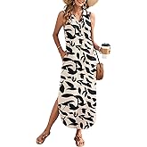 MOLERANI Women's Casual V Neck Maxi Dress Summer Long Sleeveless Sundress with Button 2025 Loose Fit Pockets