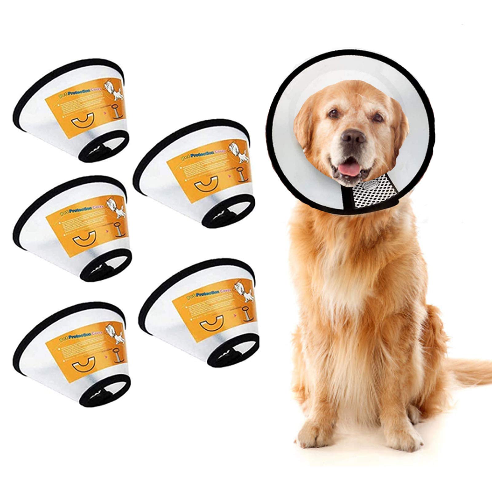 Vandove Pet Cone Recovery, 5pcs Adjustable Dog Cat Cone Collar,Pet Anti-Biting Ring Protective Collars Elizabethan Protective Collar,Safety Comfortable,for Cat Small Dog (XL)
