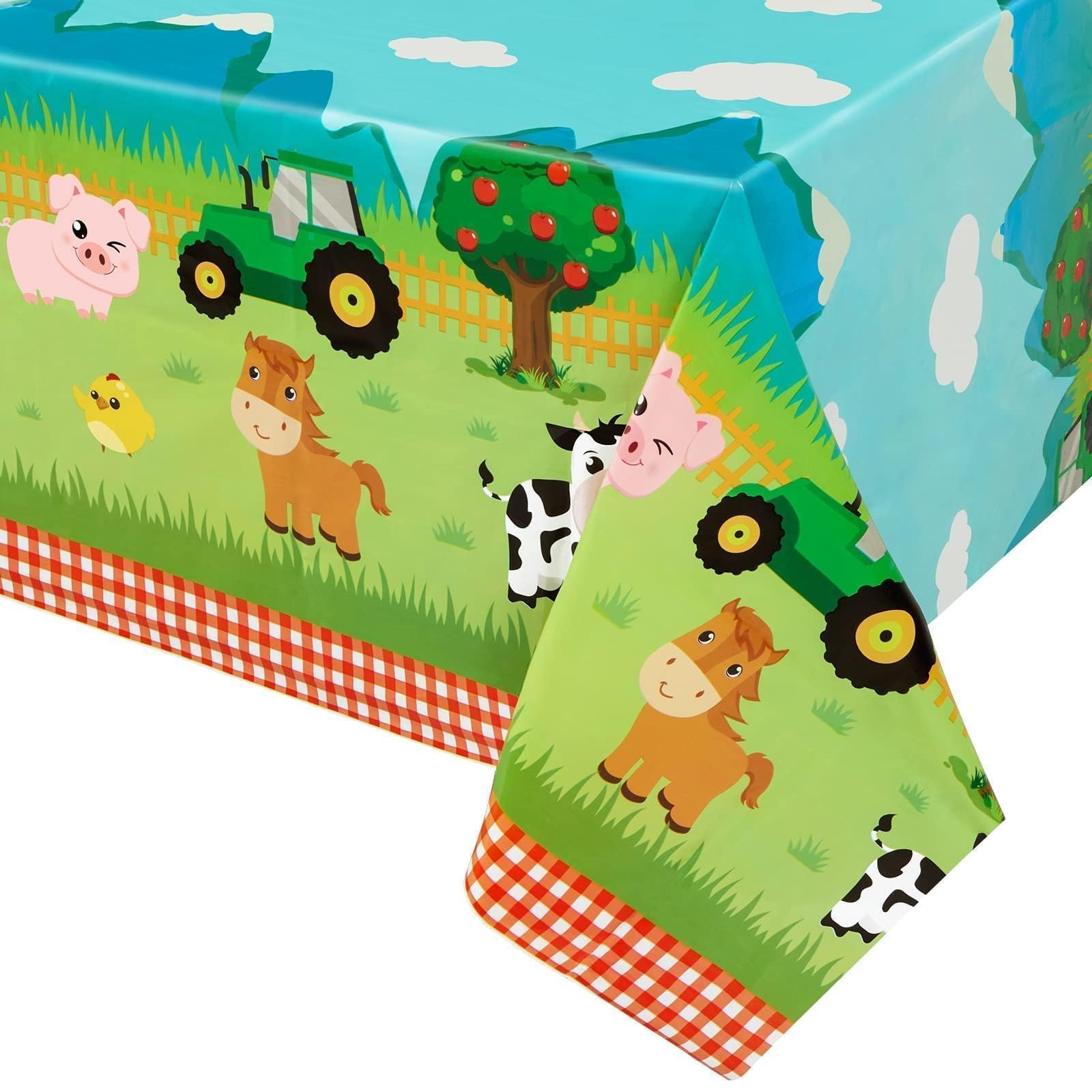 WERNNSAI Farm Animal Party Tablecloth - 1 PC Farm Birthday Decorations Kids Table Cover Farm Party Supplies Picnic Baby Shower Tablecloth Kids Boys Girls Birthday Decorations 137 x 274 cm