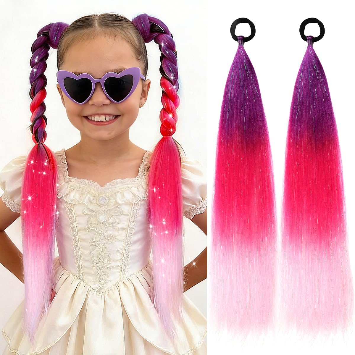 JIAMEISI Rainbow Ponytail Extensions with Hair Tie 2 Packs 50g/Pack Ombre Pony Tail Hair Extensions for Braiding Synthetic Mermaid 26 inch Coloured Extensions for Women Girls #S33 โ image 1