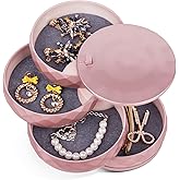 CONBOLA Travel Jewelry Case Box, Small Jewelry Organizer Earring Holder for Women, 5-Layer Rotating Jewelry Storage Tray with Lid for Bracelets Rings Bracelets
