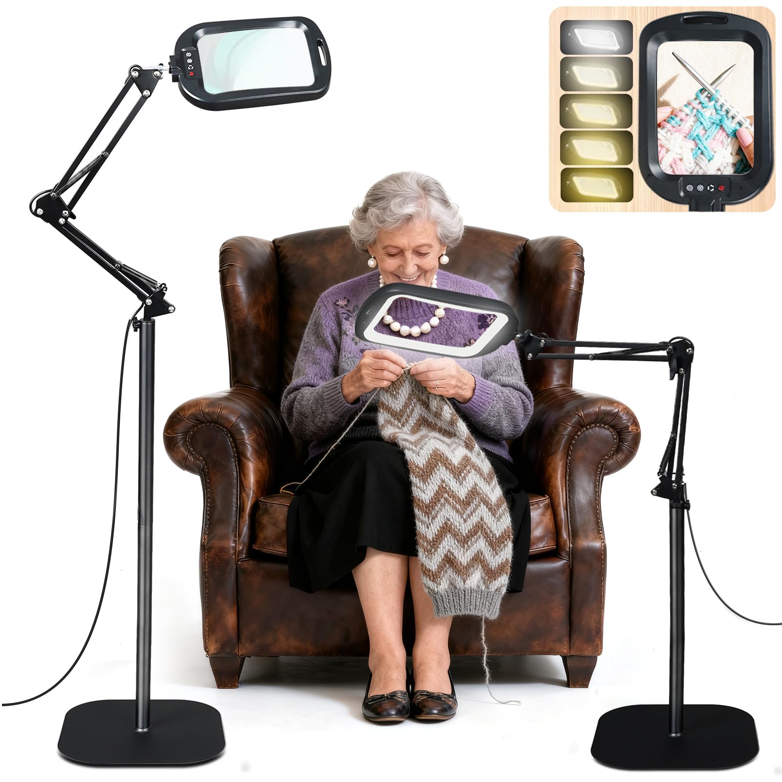 Photo 1 of ***DAMAGED - SEE NOTES/PICTURES***Extra Large Floor Magnifying Glass with Light and Stand, Adjustable Height Floor Magnifying Lamp, 3-in-1 Large Lighted Magnifier for Reading Painting Craft Close Work