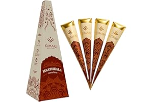 Kumari Kulture Haathkala 100% Plant Based Henna Paste Cones | For Hands & Hair | Body art | Dark Brown Color With Tea Tree Oil | Pack of 4 Each 25g