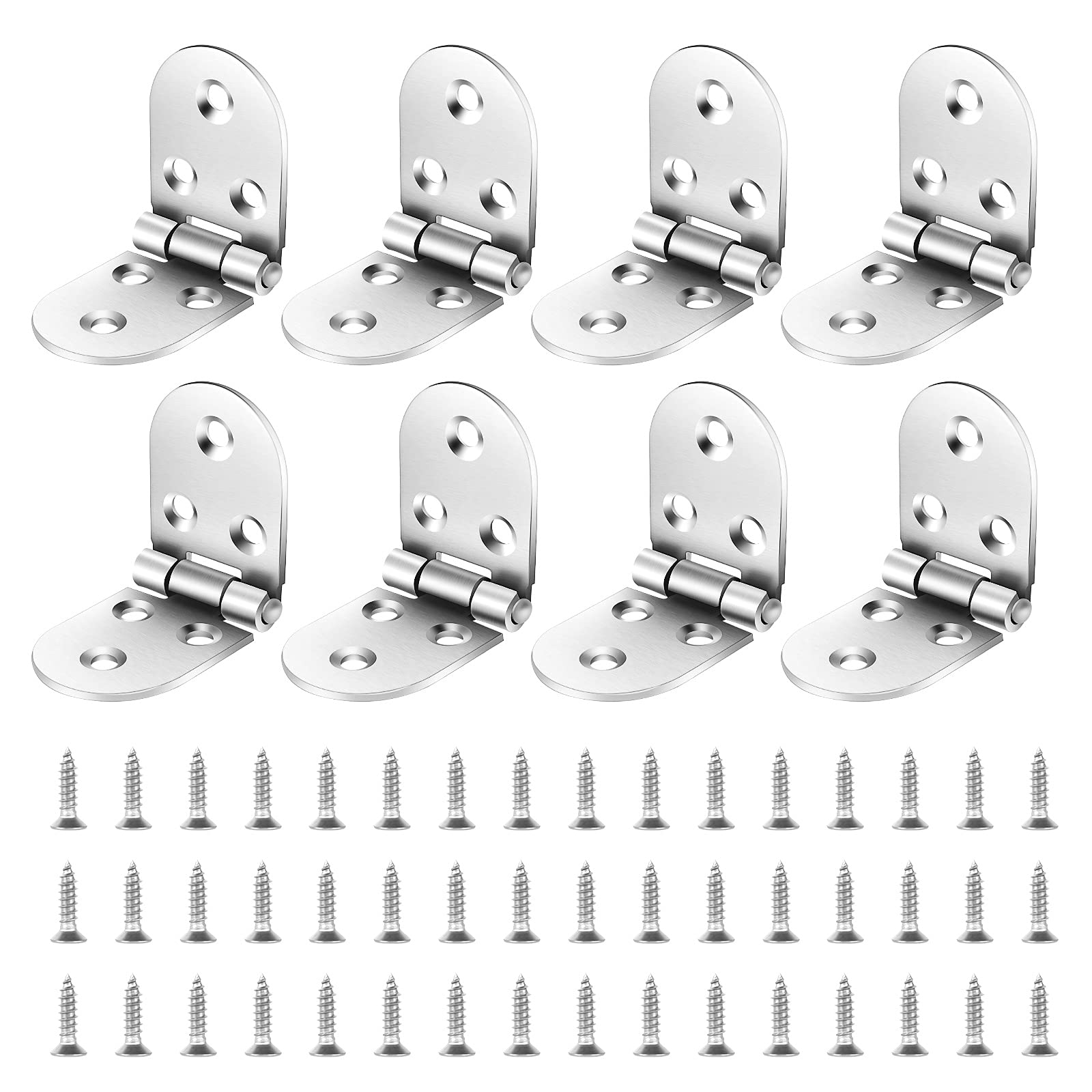 Iyowei 8Pcs Folding Flip Hinges, 270 Degree Stainless Steel Folding Table Hinge Door Hinge Round Edge Backflap Piano Hinge with Screws for Folding Table Cabinet Closet Furniture