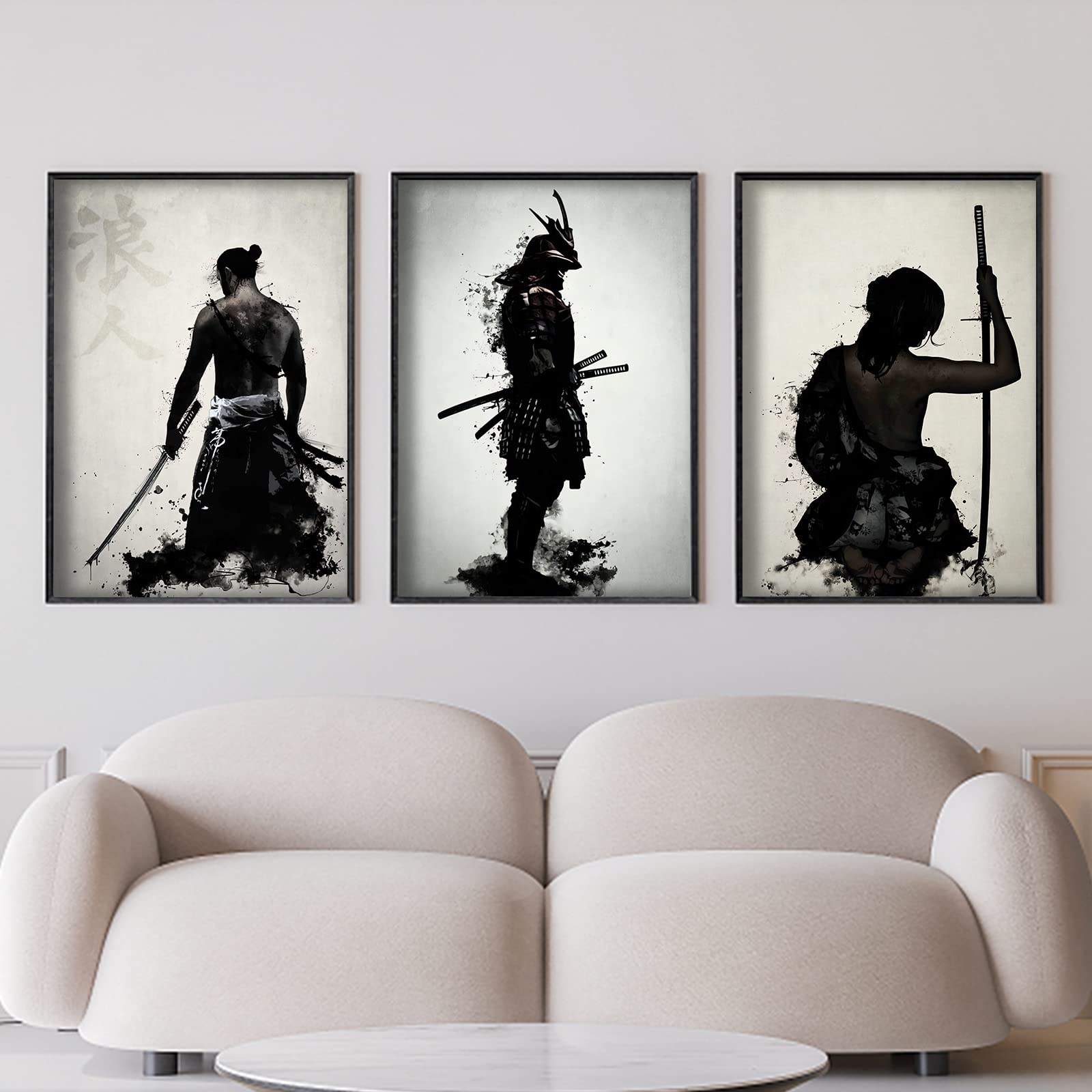 IUNTWEIE Japan Samurai Portrait Pictures Bushido Japanese Warrior Canvas Pictures Wall Art Black and White Poster for Living Room Bedroom Decor without Frame (3x50x70cm, Bushido-1)