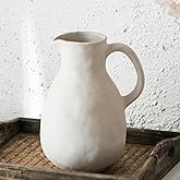 Kimdio Ceramic Vase with Handle, Modern Farmhouse Pitcher Vases for Home Decor, Rustic Pottery Vase, Decorative Clay Flower Vase, Centerpieces for Living Room